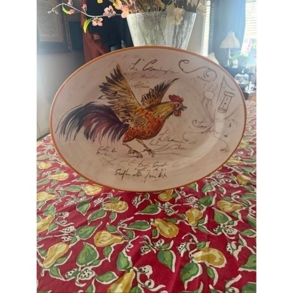 Sur La Table Mediterranean rooster themed 17 inch platter